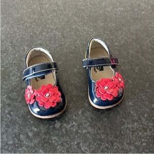Navy Blue and Red Toddler SEE KAI RUN Shoes with Floral Design